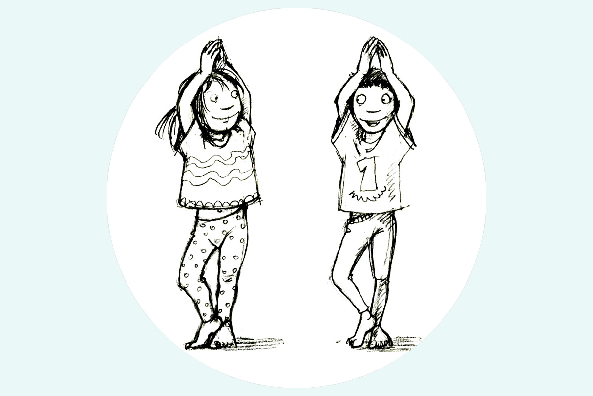 Zeichnung von zwei Kindern die Yoga machen