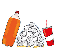 Zuckerwürfel und Trinkflasche/Trinkbecher